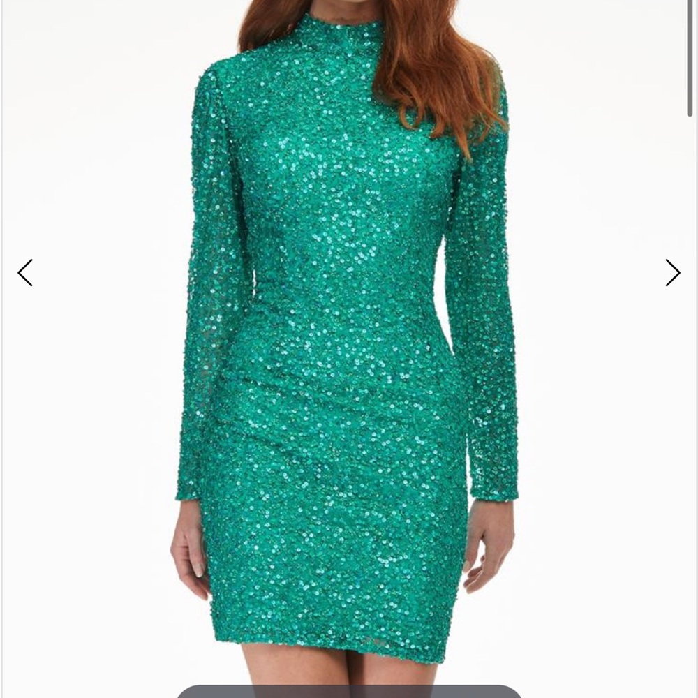 Ashley Lauren Sequined Long Sleeve Mini Dress in Jade - Picture 8 of 10